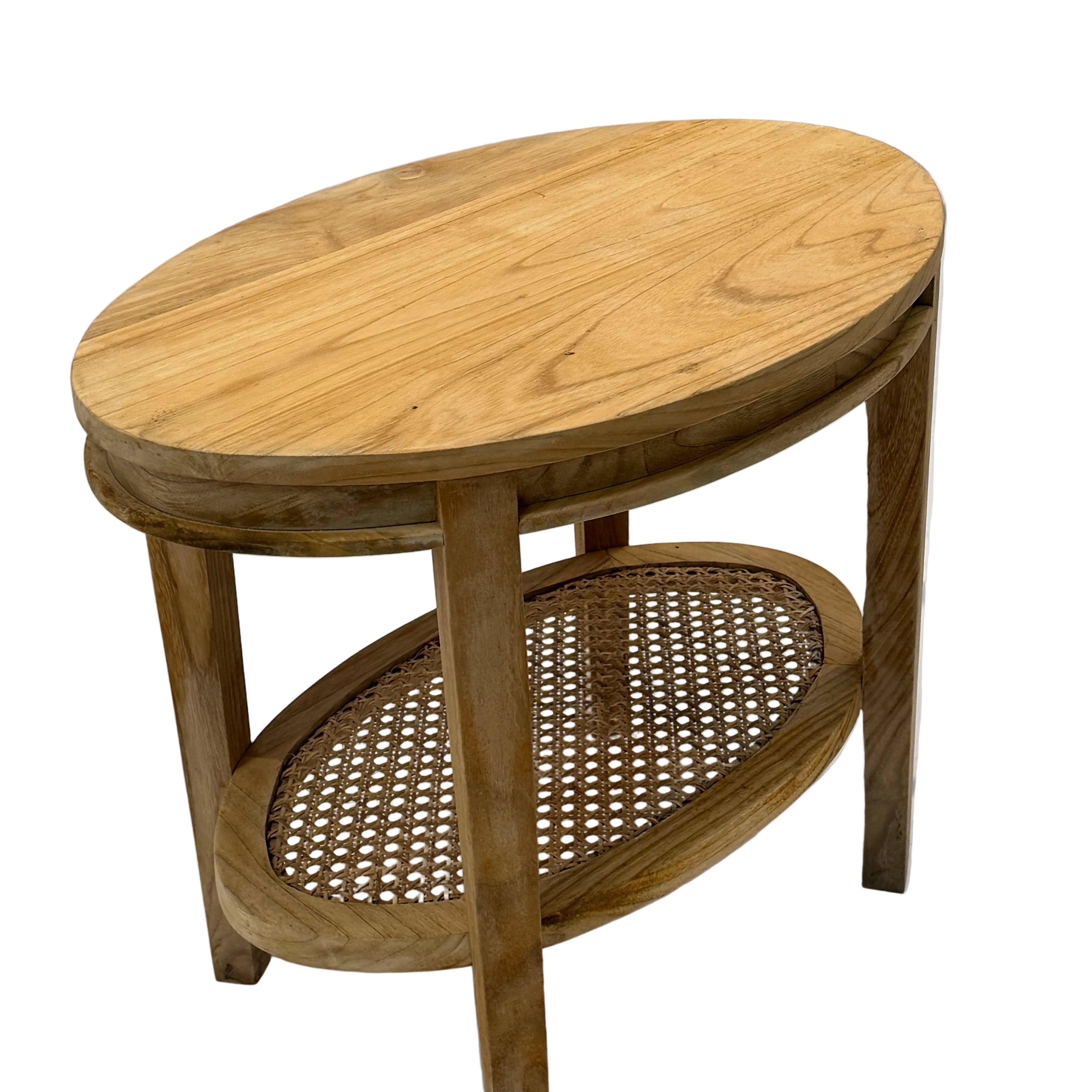 Oval Coffee Table With Rattan shelf