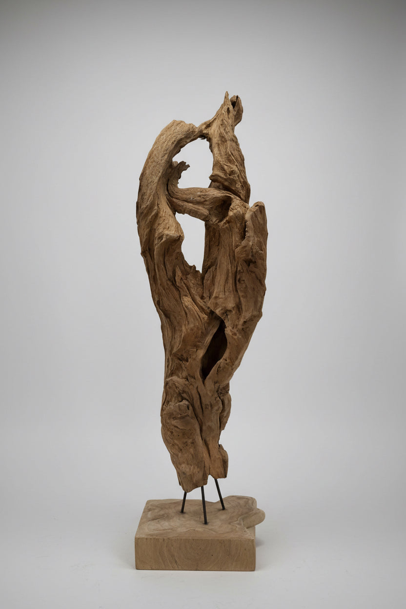 Driftwood Sculpture on Metal Legs with Wooden Stand