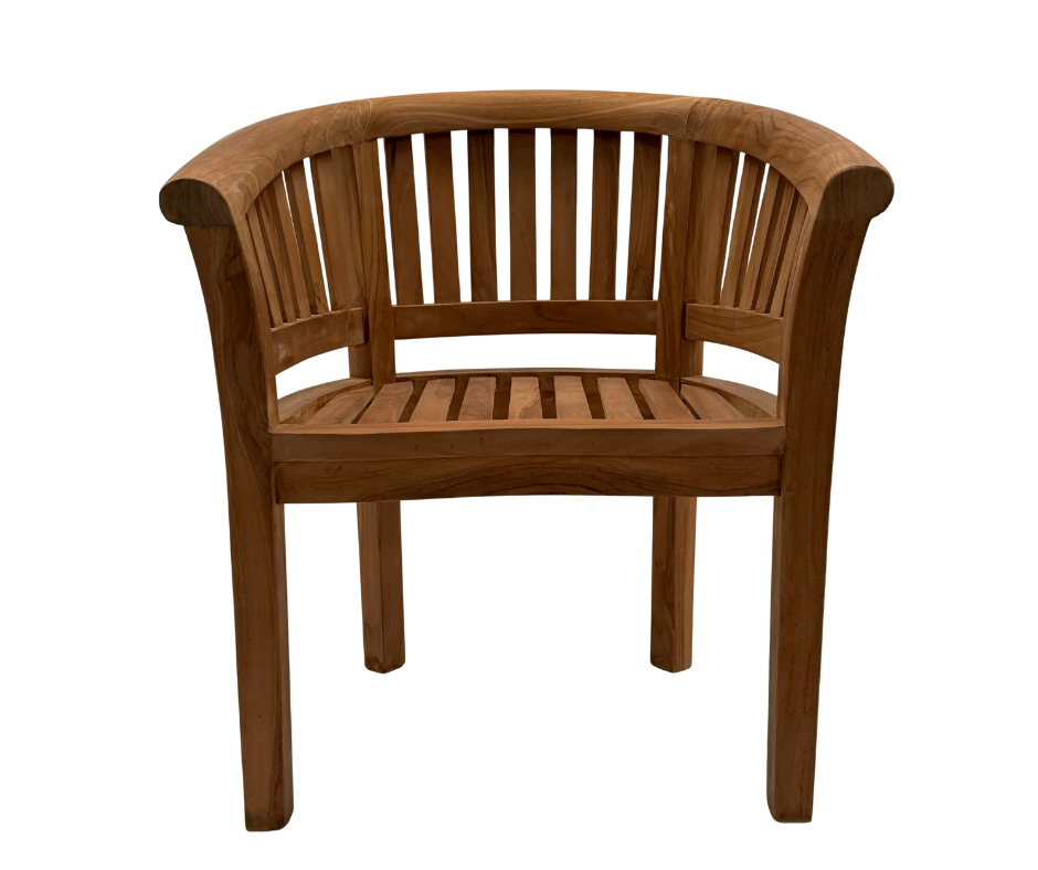 Crescent Teak Garden Chair With Horizontal Slats