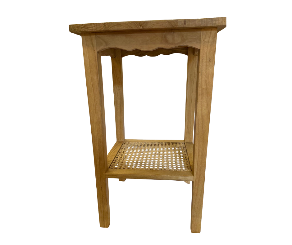 Elysian Teak Side Table With Rattan Shelf
