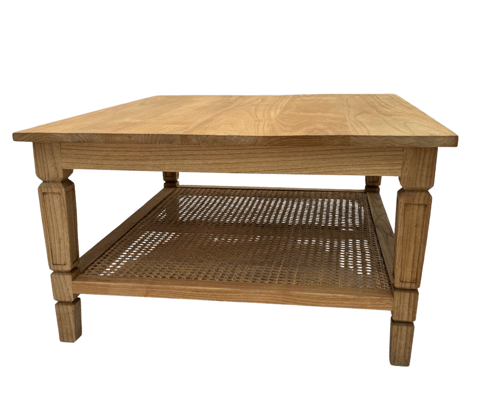 Linton Teak Side Table With Rattan Shelf
