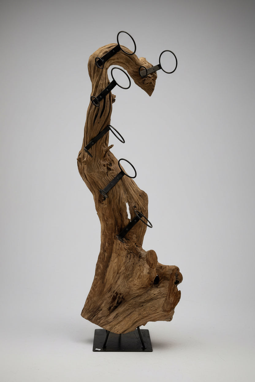 Driftwood Sculpture on Metal Legs - Bottle storage