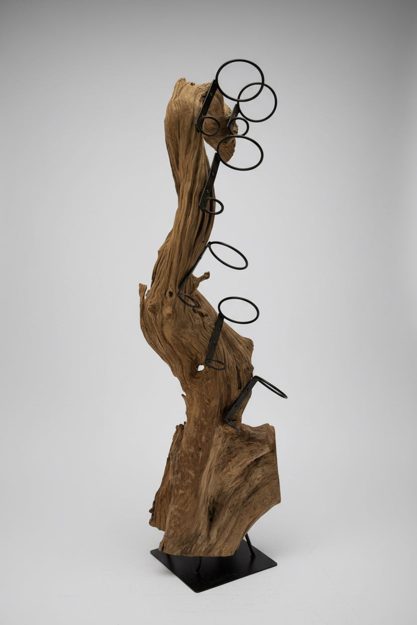 Driftwood Sculpture on Metal Legs - Bottle storage
