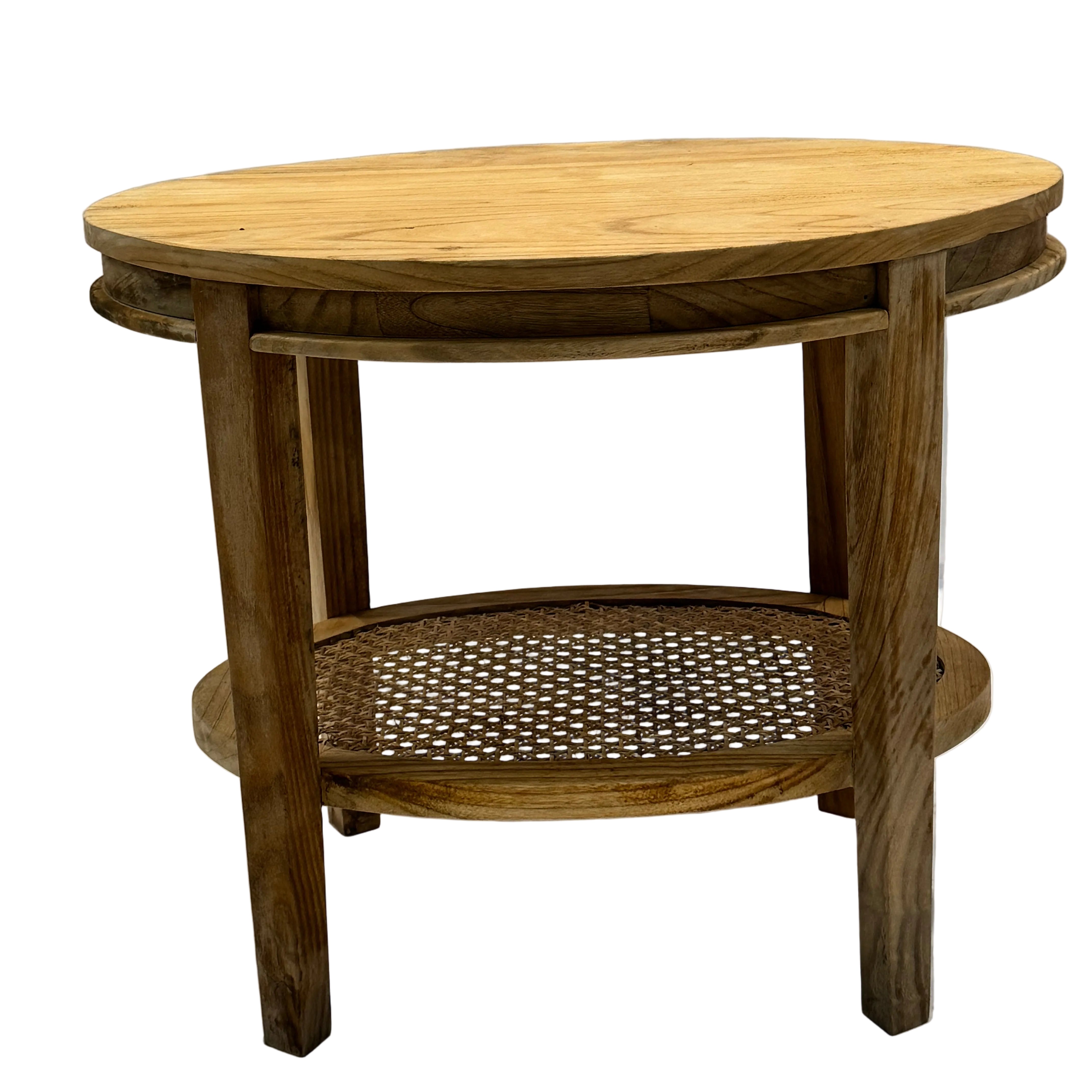 Oval Coffee Table With Rattan shelf
