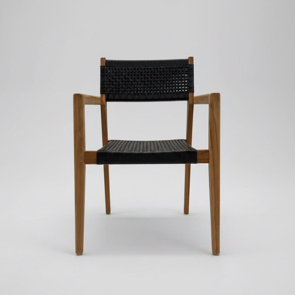 Dining Arm Chair with black woven seat and back rest.