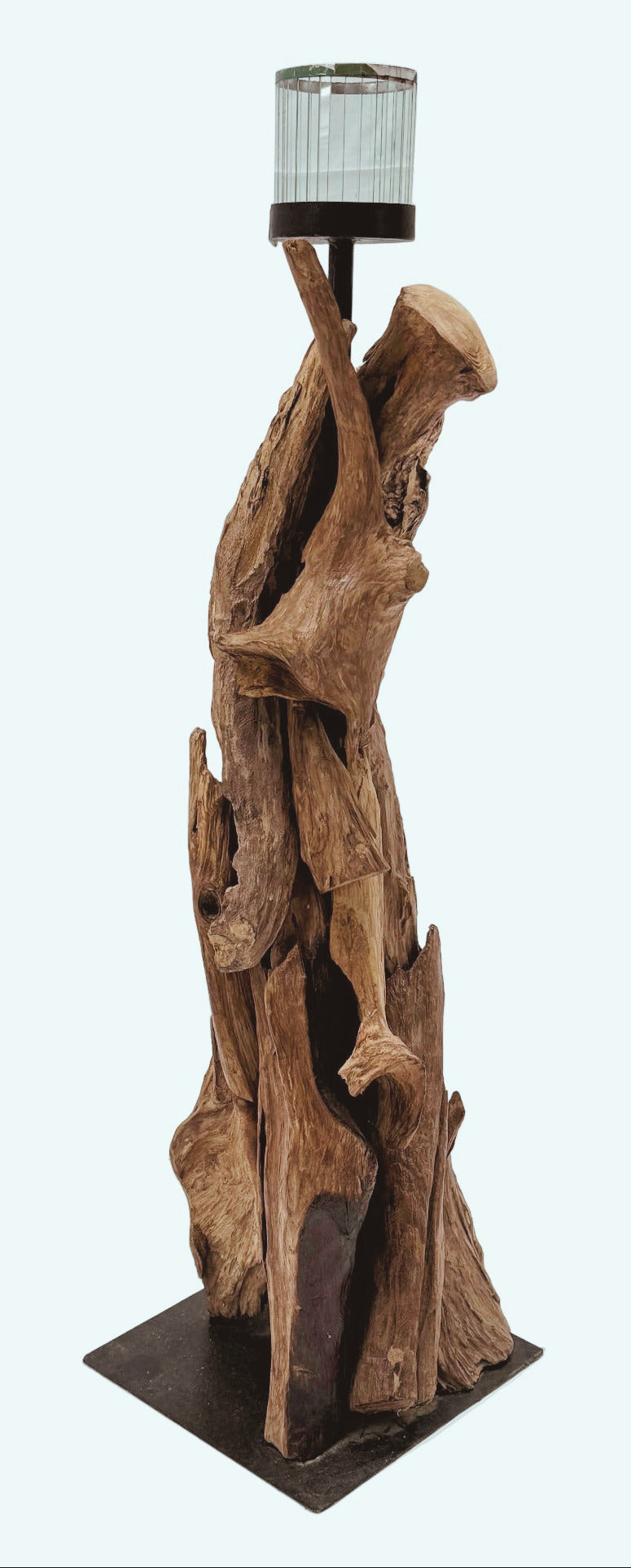 Driftwood Sculpture on Metal Base with Integrated Candle Holder