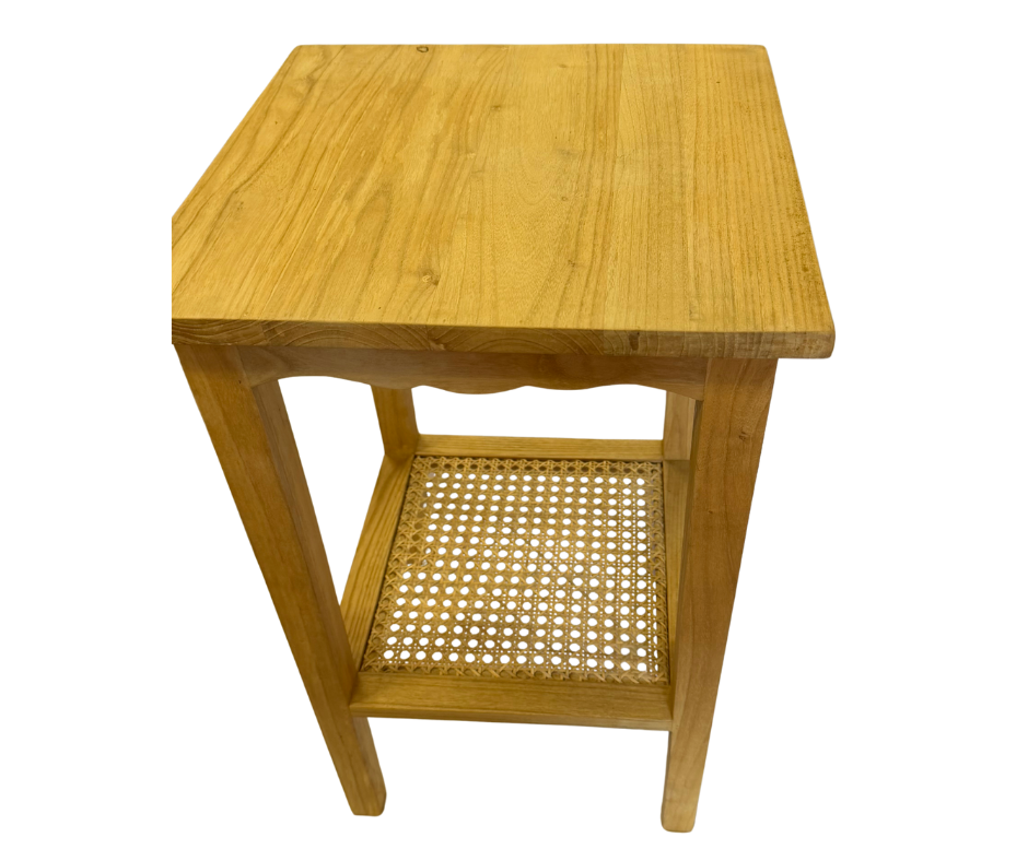 Elysian Teak Side Table With Rattan Shelf