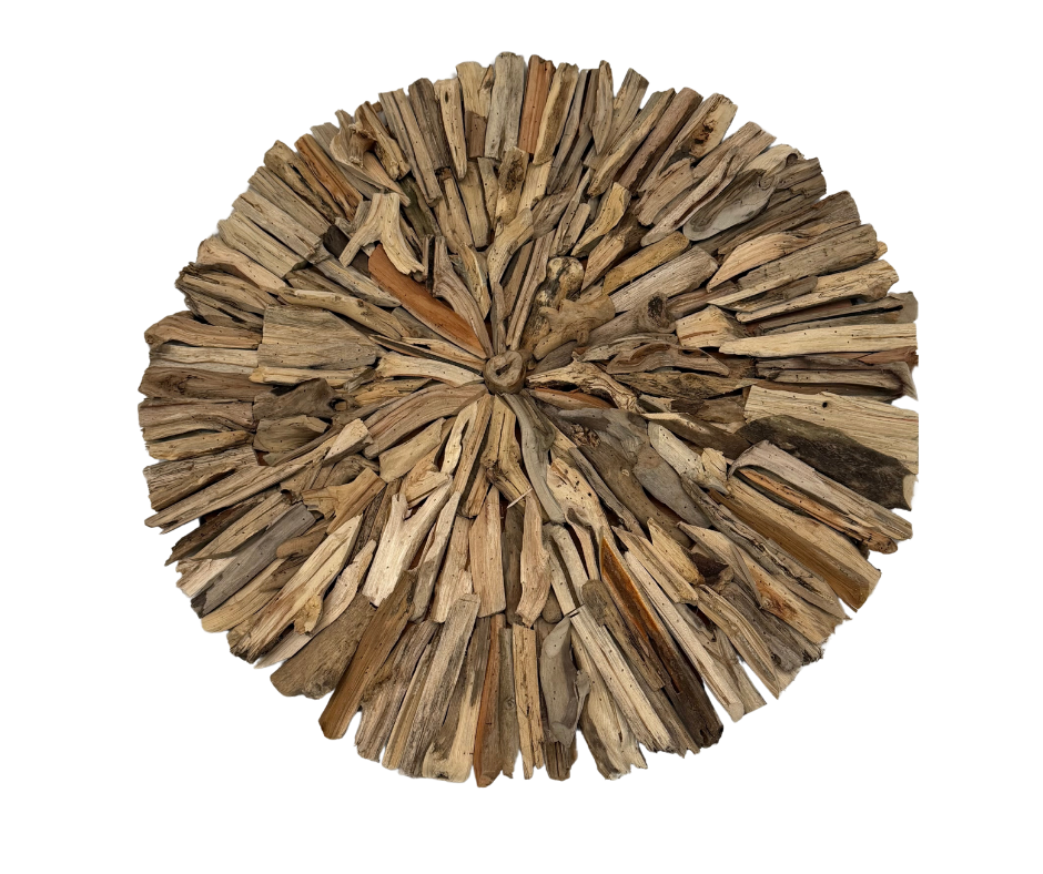 Leaf Effect Round Wooden Wall Art